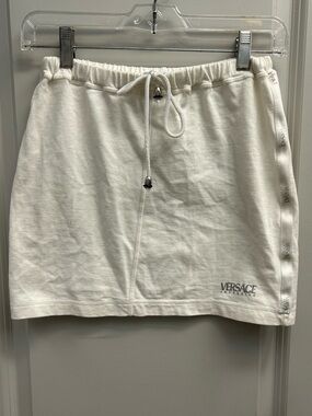 Versace Intensive White Cotton Drawstring Logo Mini Skirt, size S